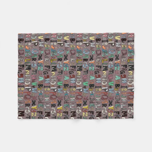 ABC mocha multi Fleece Deken (Voorkant (Horizontaal))