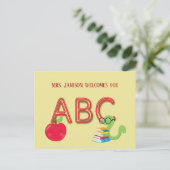 ABC Neon Letters Bookworm Briefkaart (Staand voorkant)