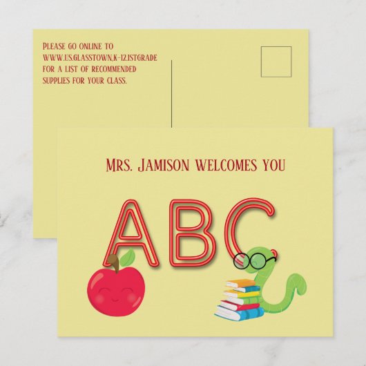 ABC Neon Letters Bookworm Briefkaart (Voorkant / Achterkant)