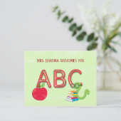 ABC Neon Letters Bookworm met Website Briefkaart (Staand voorkant)