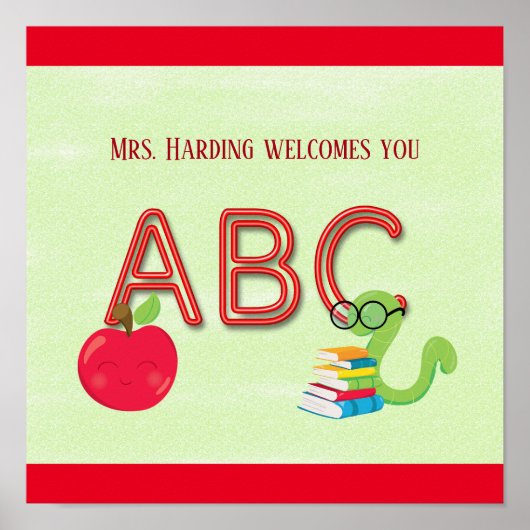 ABC Neon Letters Koekworm Reader Classroom Poster (Voorkant)