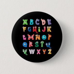 Abc Schattig Monster Alfabet Halloween Leraar Ronde Button 5,7 Cm