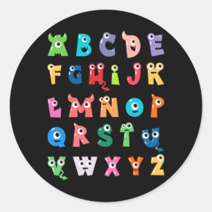 Abc Schattig Monster Alfabet Halloween Leraar Ronde Sticker
