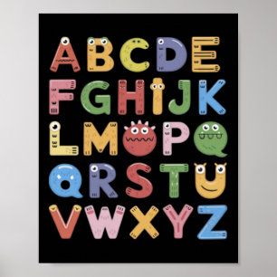 Abc Schattig Monster Alfabet Halloween Onderwijzer Poster