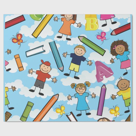 ABC schoolkinderen Cadeaupapier (Vlak)