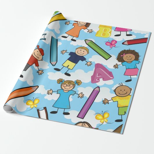 ABC schoolkinderen Cadeaupapier (Uitgerold)