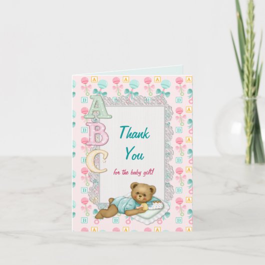 ABC Teddy Baby shower Bedankt (Voorkant)
