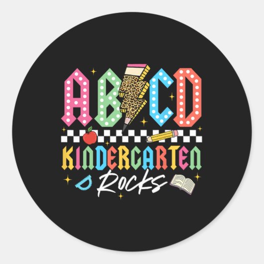 Abcd Kindergarten Rocks Pencil Lightning Teachers  Ronde Sticker (Voorkant)
