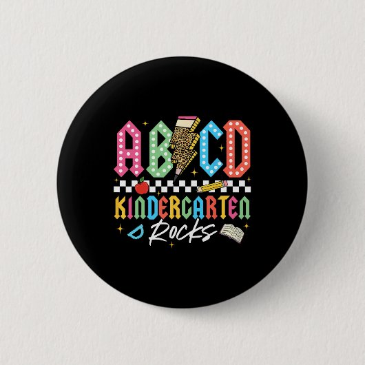 Abcd Kleuterschool Rocks Potlood Bliksem Leraars Ronde Button 5,7 Cm (Voorkant)