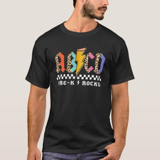 ABCD Pre-K Rocks Potlood Bliksem Luipaard Studente T-shirt (Voorkant)