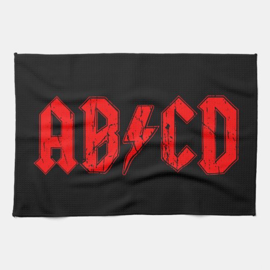 ABCD rock music funny symbol fake acdc joke school Theedoek (Horizontaal)