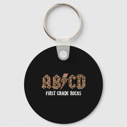 ABCD Rocks First Grade Terug naar School Leopard T Sleutelhanger (Voorkant)