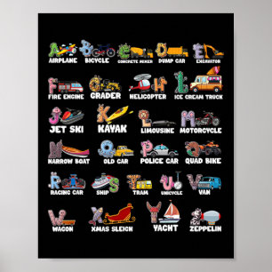 Abc's Alfabetisch Leren Vervoer Dier Rug Poster