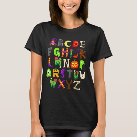 ABC's Leerpeuterleidster Grappig Halloween T-shirt (Voorkant)