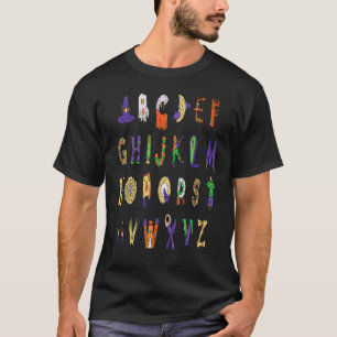 ABC's Leren Kleuterleraren Halloween Alfabet T-shirt
