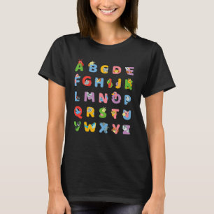 ABCs Leren Peuter Leuke Dieren Alfabet Letter T-shirt