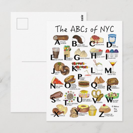ABC's van NYC Iconic New York City Foods Alphabet Briefkaart (Voorkant / Achterkant)