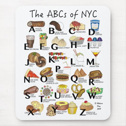 ABC's van NYC Iconic New York City Foods Alphabet Muismat (Voorkant)