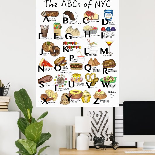 ABC's van NYC Iconic New York City Foods Alphabet Poster (Thuiskantoor)