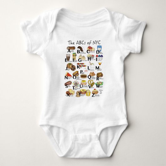 ABC's van NYC Iconic New York City Foods Alphabet Romper (Voorkant)