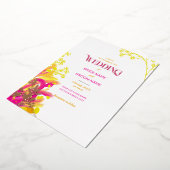 Abctract Roze en Sinaasappel Bloemen Bruiloft Folie Uitnodiging (Gedraaid)