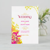 Abctract Roze en Sinaasappel Bloemen Bruiloft Folie Uitnodiging (Staand Voorkant)