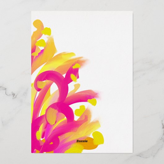 Abctract Roze en Sinaasappel Bloemen Bruiloft Folie Uitnodiging (Achterkant)