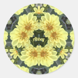 ABDIJ ~ PASEN DAHLIA'S GEEL RELIGIEUS ~ RONDE STICKER