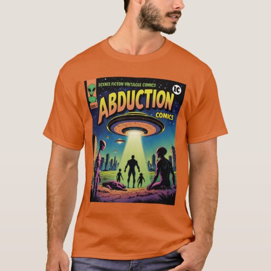 Abduction Comics: een retro sciencefictionavontuur T-shirt (Voorkant)