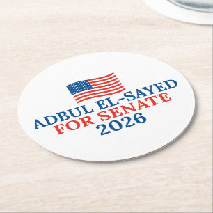 Abdul El-Sayed voor Senaat 2026 Verkiezingspartij Ronde Kartonnen Onderzetter