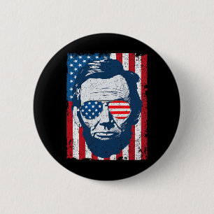 Abe Lincoln Baard Zonnebril En Amerikaanse Vlag 4  Ronde Button 5,7 Cm