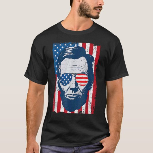 Abe Lincoln Beard Sunbril & American Flag 4th O T-shirt (Voorkant)
