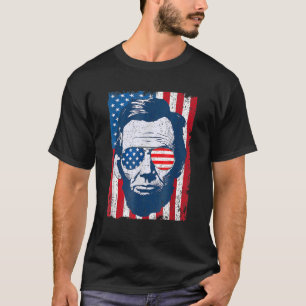 Abe Lincoln Beard Sunbril & American Flag 4th O T-shirt
