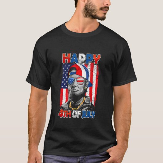 Abe Lincoln Beard Zonnebrillen Amerikaanse vlag 4e T-shirt (Voorkant)