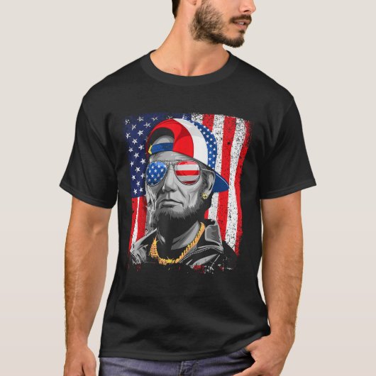 Abe Lincoln Beard Zonnebrillen Amerikaanse vlag 4e T-shirt (Voorkant)
