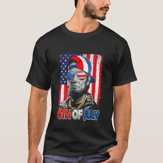 Abe Lincoln Beard Zonnebrillen Amerikaanse vlag 4e T-shirt (Voorkant)