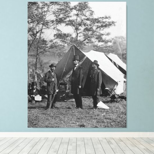 Abe Lincoln en A. Pinkerton slagveld Antietam Canvas Afdruk (Insitu (Houten vloer))