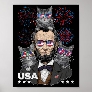 Abe Lincoln kattenliefhebber grappig 4 juli Onafha Poster