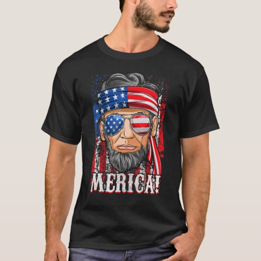 Abe Lincoln Merica Amerikaanse vlag op 4 juli Mann T-shirt (Voorkant)