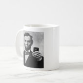 Abe Lincoln met mobiele telefoon Koffiemok (Voorkant links)