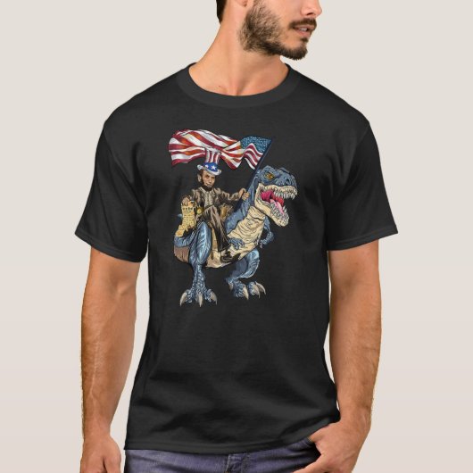 Abe Lincoln Murica T Rex Funny 4th of Juli Verenig T-shirt (Voorkant)