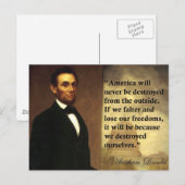 Abe Lincoln Quote: "Amerika zal nooit..." Briefkaart (Voorkant / Achterkant)