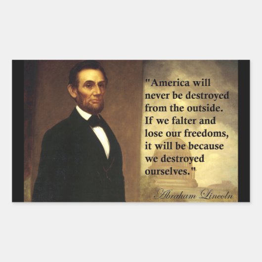 Abe Lincoln Quote: "Amerika zal nooit..." Rechthoekige Sticker (Voorkant)