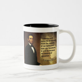 Abe Lincoln Quote: "Amerika zal nooit..." Tweekleurige Koffiemok