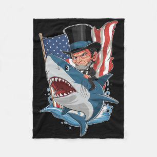Abe Lincoln Riding Shark Geweldige 4 juli GR Fleece Deken