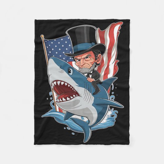 Abe Lincoln Riding Shark Geweldige 4 juli GR Fleece Deken (Voorkant)