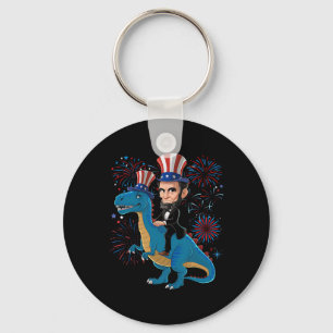 Abe Lincoln rijden op een dinosaurus grappig 4 jul Sleutelhanger