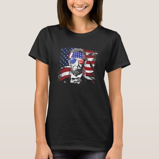 Abe Lincoln zonnebril met Amerikaanse vlag 4e van  T-shirt (Voorkant)