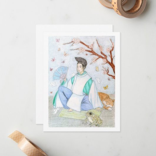 Abe no Seimei originele kunstwerk Notitiekaartje (Voorkant / Achterkant in situ)