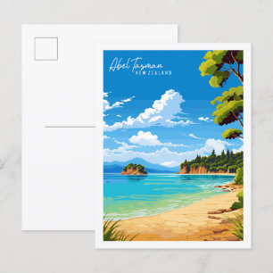 Abel Tasman Nieuw-Zeeland reisillustratie Briefkaart